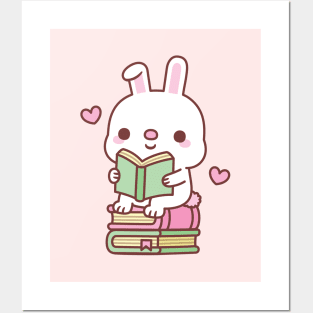 Cute Little Bunny Rabbit Loves To Read Books Posters and Art